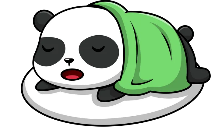 Lindo Panda durmiendo sobre una almohada con manta  Ilustración