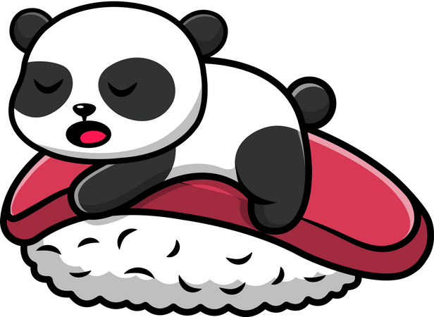 Lindo panda durmiendo en sushi  Ilustración