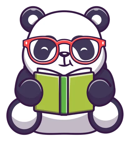 Lindo libro de lectura de pandas  Ilustración