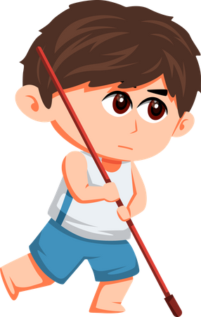 Lindo pequeño atleta lanzando palo  Ilustración