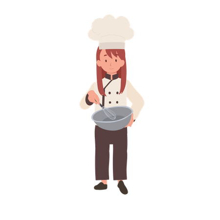 Lindo pequeño chef con delantal y tazón  Ilustración