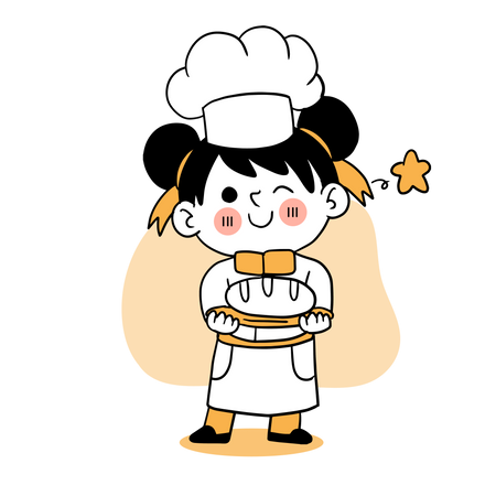 Lindo pequeño chef haciendo pan  Ilustración