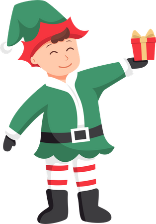 Lindo duende con regalo de Navidad  Illustration