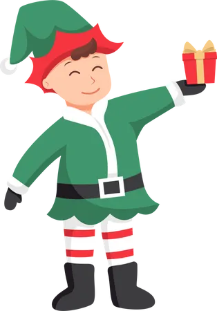 Lindo duende con regalo de Navidad  Illustration