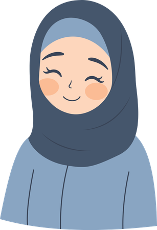 Lindo personaje de niña musulmana sonriendo y usando hijab  Ilustración