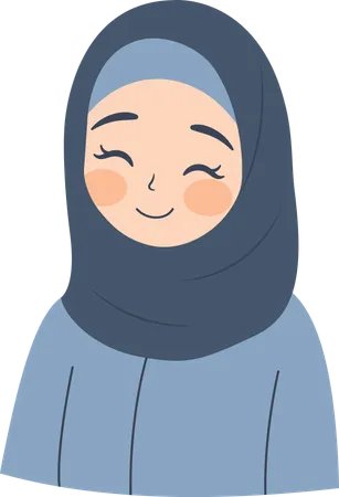 Lindo personaje de niña musulmana sonriendo y usando hijab  Ilustración