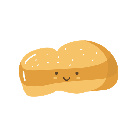 Lindo personaje de delicioso pan de bollo, panadería, postre, comida dulce  Ilustración