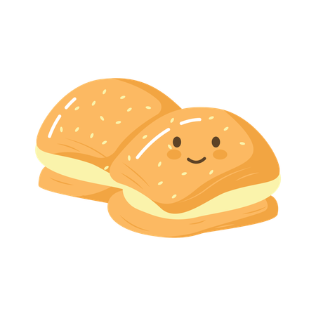 Lindo personaje de delicioso pan de bollo, panadería, postre, comida dulce  Ilustración