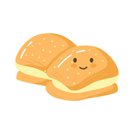 Lindo personaje de delicioso pan de bollo, panadería, postre, comida dulce  Ilustración