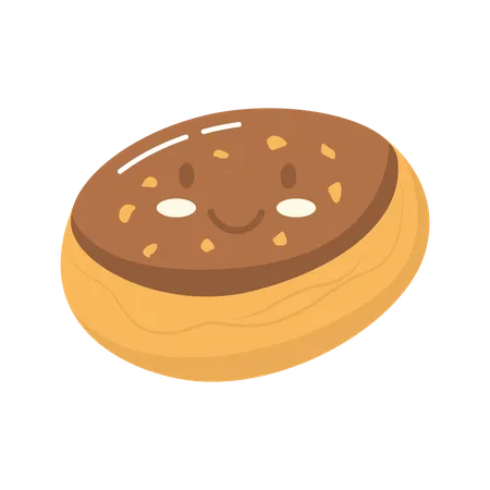 Lindo personaje de delicioso pan de chocolate, panadería, postre, comida dulce  Ilustración