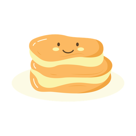 Lindo personaje de delicioso pastel panqueque pan panadería postre comida dulce  Ilustración