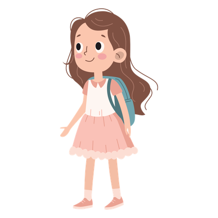 Lindo personaje de niña yendo a la escuela con expresión feliz  Ilustración