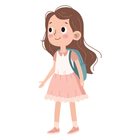 Lindo personaje de niña yendo a la escuela con expresión feliz  Ilustración