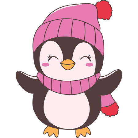 Lindo personaje de pingüino con sombrero chal en invierno  Ilustración