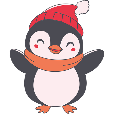 Lindo personaje de pingüino con sombrero chal en temporada de invierno  Ilustración