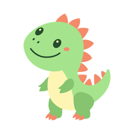 Lindo personaje de mascota animal de dinosaurio bebé dinosaurio con expresión de sonrisa  Ilustración