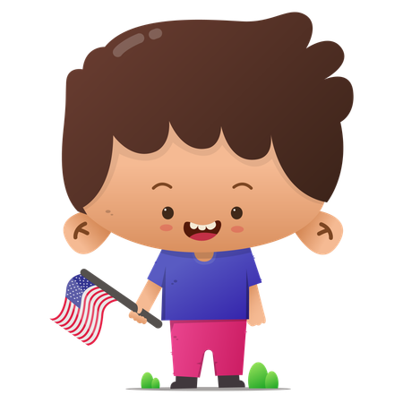 Lindo personaje llevando bandera americana  Ilustración