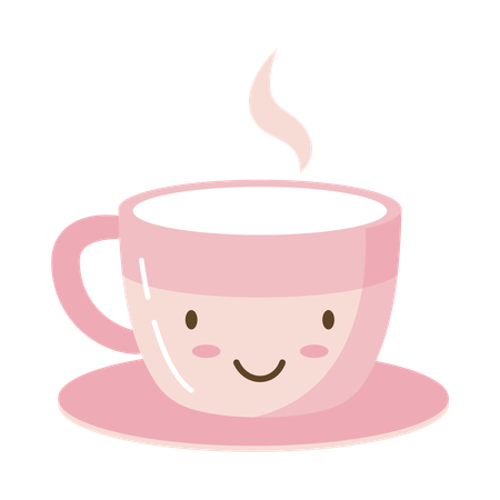 Lindo personaje de café caliente, té y bebida en taza  Ilustración