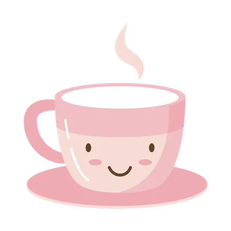 Lindo personaje de café caliente, té y bebida en taza  Ilustración