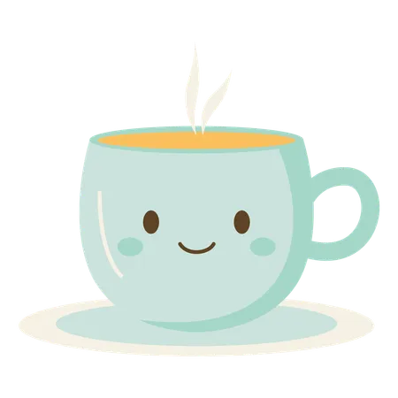 Lindo personaje de café caliente, té y bebida en taza  Ilustración