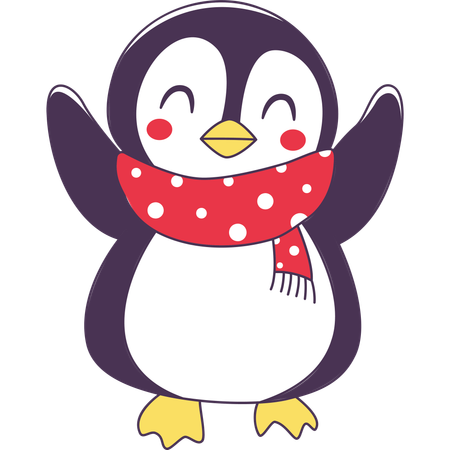 Lindo pingüino con bufanda en invierno  Ilustración