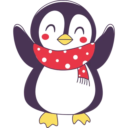 Lindo pingüino con bufanda en invierno  Ilustración