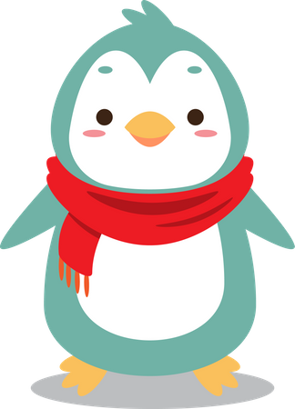 Lindo pingüino con bufanda roja navideña  Ilustración