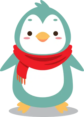 Lindo pingüino con bufanda roja navideña  Ilustración