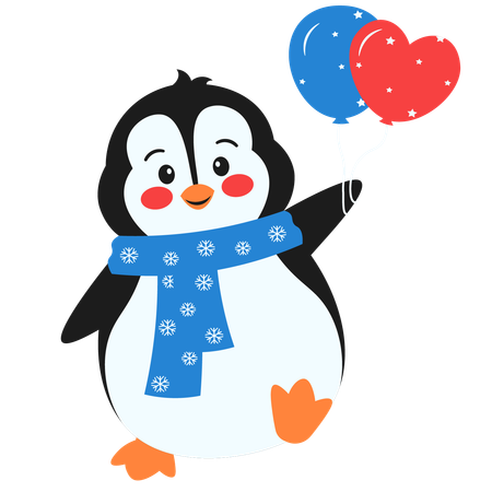 Lindo pingüino con globo  Ilustración