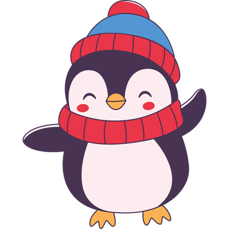 Lindo pingüino con sombrero chal en invierno  Ilustración