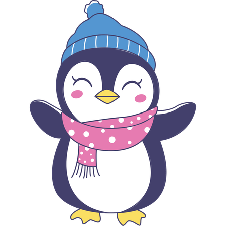 Lindo pingüino con sombrero chal en invierno  Ilustración