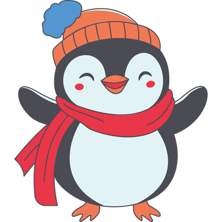 Lindo pingüino con sombrero chal en temporada de invierno  Ilustración