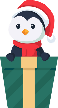 Lindo pingüino en regalo de navidad  Ilustración