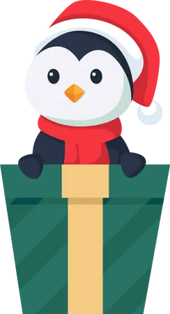 Lindo pingüino en regalo de navidad  Ilustración