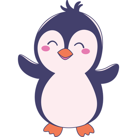 Lindo personaje de pingüino mascota animal manos arriba con expresión feliz  Ilustración