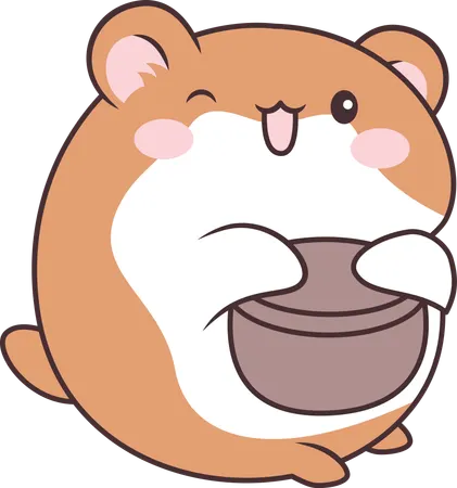 Lindo ratón hámster marrón sosteniendo un tazón  Illustration
