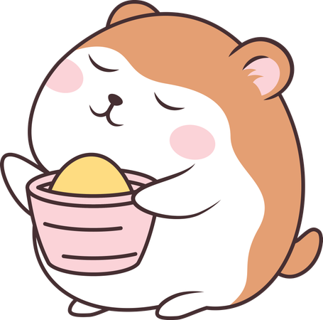 Lindo ratón hámster marrón con patata en su tazón  Ilustración