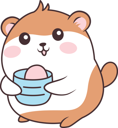 Lindo ratón hámster marrón con patata en su tazón  Ilustración
