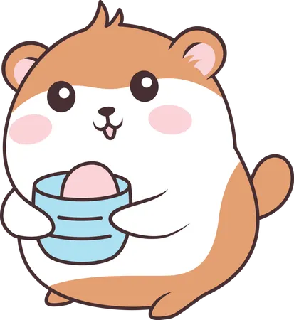 Lindo ratón hámster marrón con patata en su tazón  Ilustración