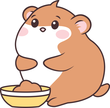 Lindo ratón hámster marrón con patata en su tazón  Ilustración