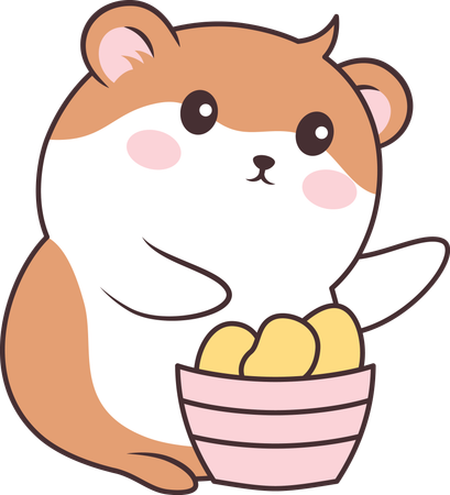 Lindo ratón hámster marrón con patata en su tazón  Illustration