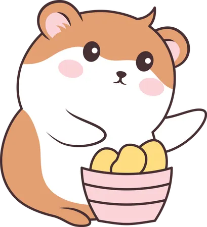 Lindo ratón hámster marrón con patata en su tazón  Illustration