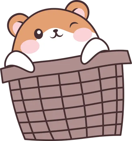 Lindo ratón hámster marrón en una cesta  Illustration