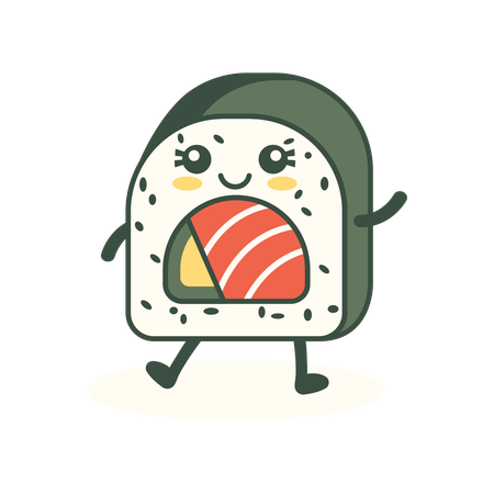 Lindo rollo de sushi de arroz  Ilustración