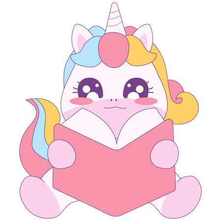 Lindo unicornio leyendo un libro  Ilustración