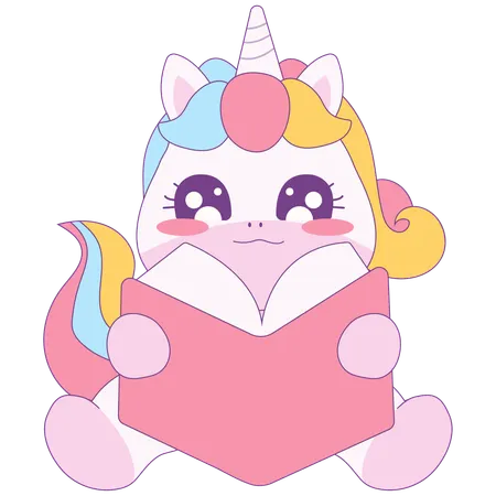 Lindo unicornio leyendo un libro  Ilustración