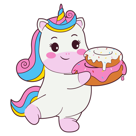 Lindo unicornio sosteniendo donut  Ilustración