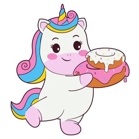 Lindo unicornio sosteniendo donut  Ilustración