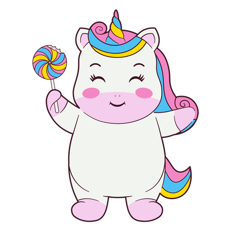 Lindo unicornio sosteniendo piruleta  Ilustración