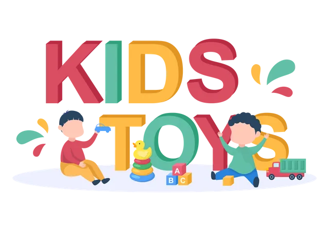 Niños lindos jugando con juguetes  Ilustración